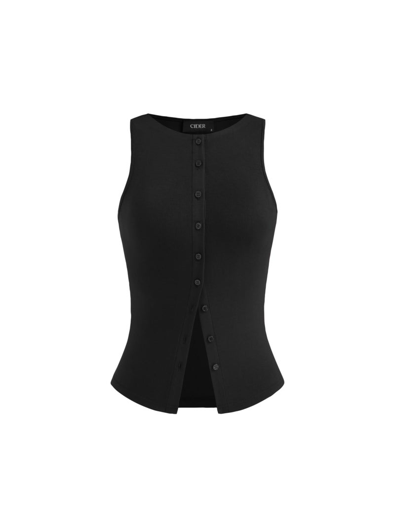 CIDER Women Button Down Going Out Vest Tops Ribbed Y2K Tank Tops Black - Image 1
