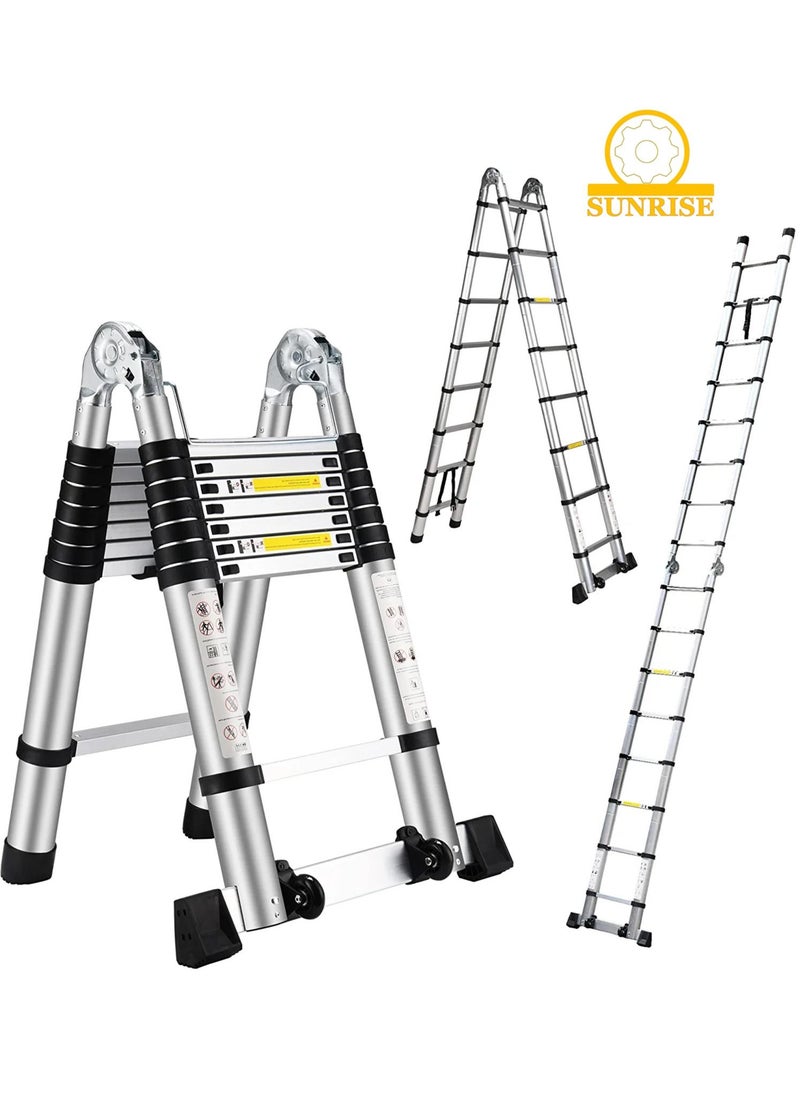 SUNRISE Telescoping Ladder Aluminum Ladder  Multi Function A Type Portable Telescopic Extension Ladder With Balance Rod Non Slip For Outdoor Indooor Working Household Use  - Image 1