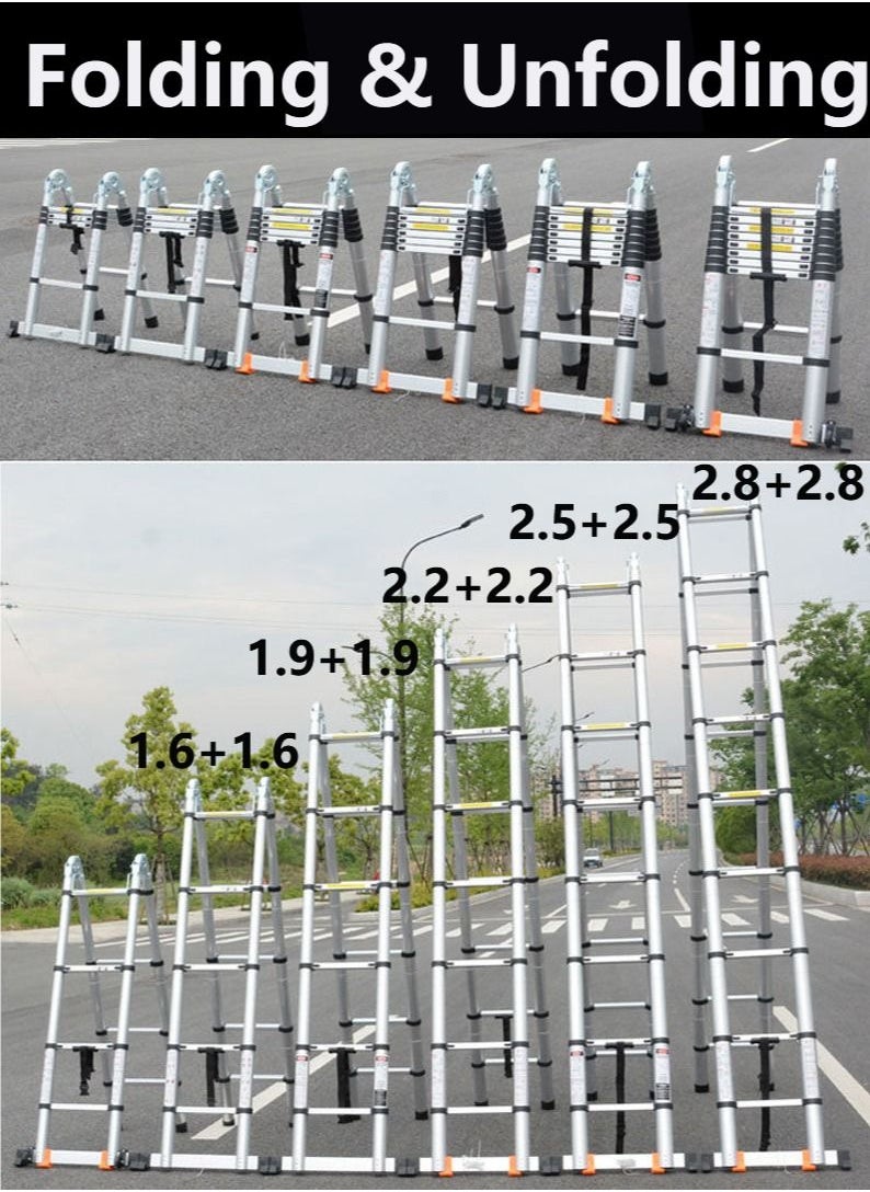 SUNRISE Telescoping Ladder Aluminum Ladder  Multi Function A Type Portable Telescopic Extension Ladder With Balance Rod Non Slip For Outdoor Indooor Working Household Use  - Image 5