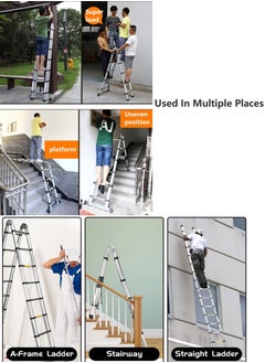 SUNRISE Telescoping Ladder Aluminum Ladder  Multi Function A Type Portable Telescopic Extension Ladder With Balance Rod Non Slip For Outdoor Indooor Working Household Use  - Image 2
