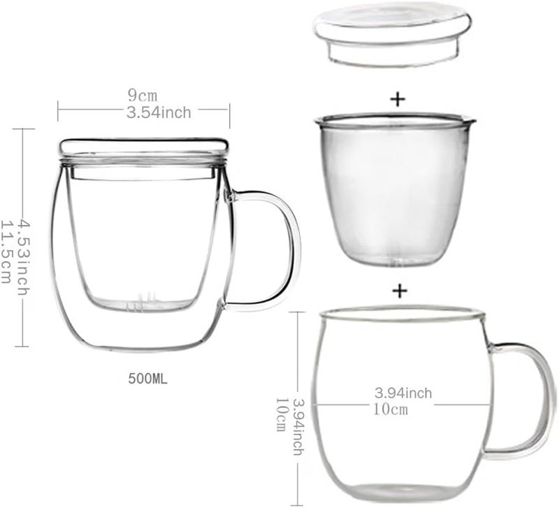 Bunhut Glass Tea Cup with Infuser and Lid,500ml (17oz) Borosilicate Glass Tea Mugs for Loose Leaf Tea,Glass Tea Cups with Filter for Black Tea,Great Loose Tea-leaf Brewing System - Image 2