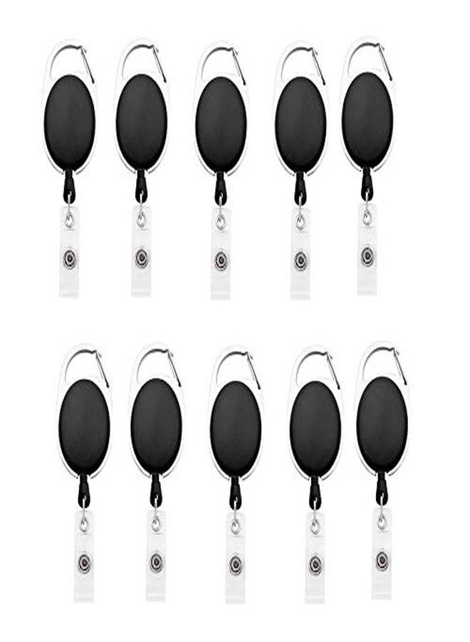 FEDUS ID Badge Card Holder Oval Pulley Retractable Reel Black 10Pc - Image 1