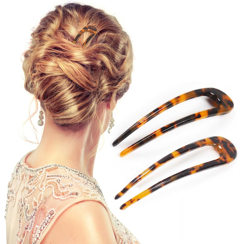 Benefree Elevate Your Style with Benefree French Hair Pins  2Pack of 51inch Tortoise Shell UShape Hair Forks Classic Cellulose Acetate Bun Hair Sticks Chignon Vintage Hairstyle Accessories