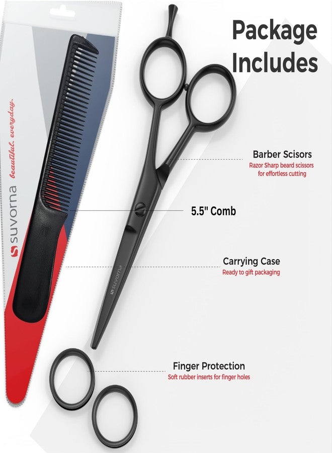 Suvorna Small Scissors with Comb for Beard, Mustache, Facial, Nose, Eyebrow, Ear Hair - Hair Scissors for Cutting, Trimming & Grooming - Made with 5" Stainless Steel for Barber, Professional, HomeUser - Image 2