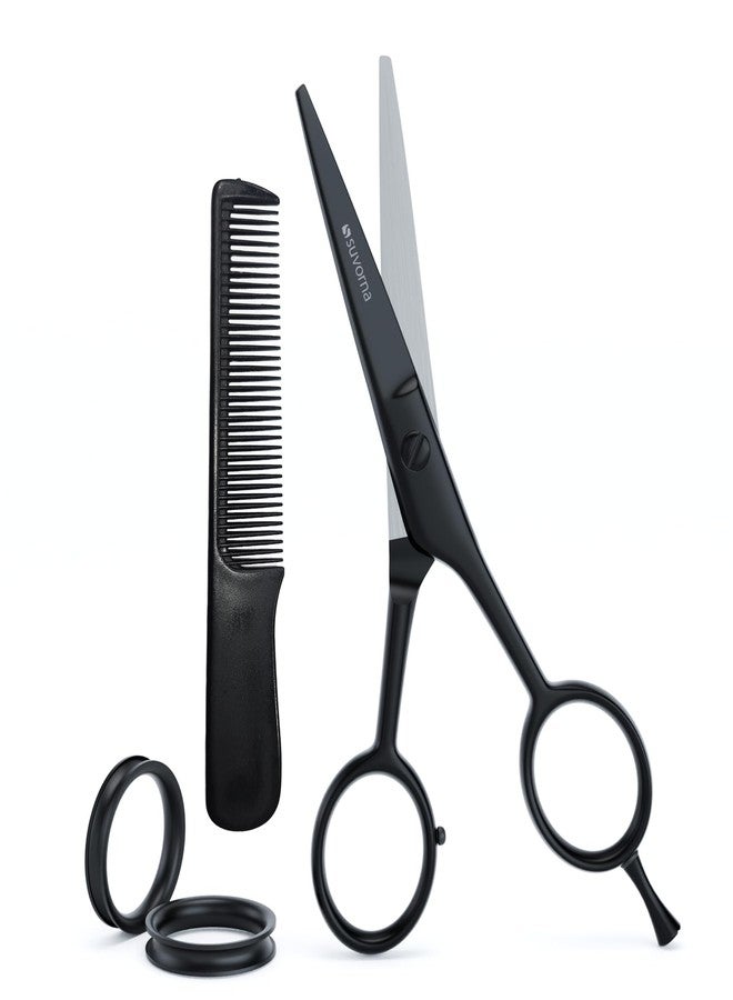 Suvorna Small Scissors with Comb for Beard, Mustache, Facial, Nose, Eyebrow, Ear Hair - Hair Scissors for Cutting, Trimming & Grooming - Made with 5" Stainless Steel for Barber, Professional, HomeUser - Image 1