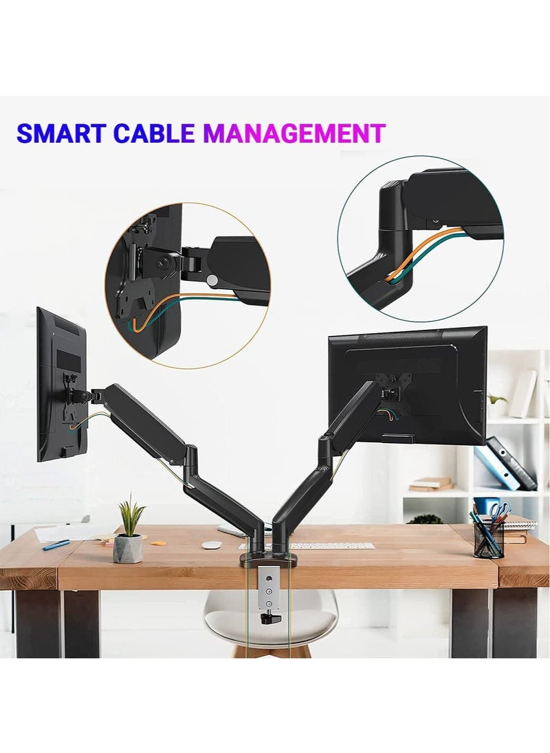 ELTRAZONE - Dual Gas Monitor Mount - Articulating Gas Spring Monitor Arm, Adjustable VESA Mount Desk Stand with Clamp and Grommet Base - Fits 13 to 32 inch (Dual Arm Gas Spring, Black) - Image 1