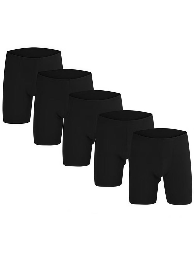 WEIJIANGJUN Men's 5-Pack Boxer Briefs - Mid-Rise, Anti-Chafing Stretch Cotton, Breathable Athletic Underwear in Pure Black - Available in L  - Image 1