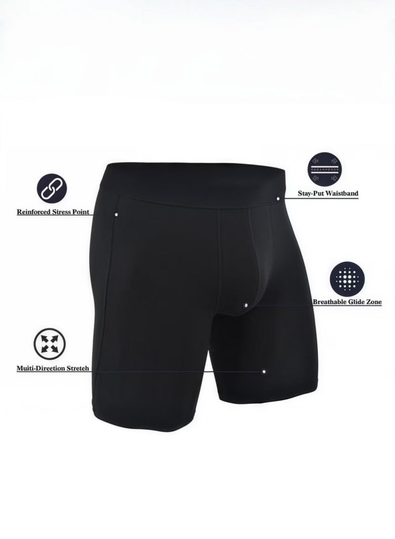 WEIJIANGJUN Men's 5-Pack Boxer Briefs - Mid-Rise, Anti-Chafing Stretch Cotton, Breathable Athletic Underwear in Pure Black - Available in L  - Image 2
