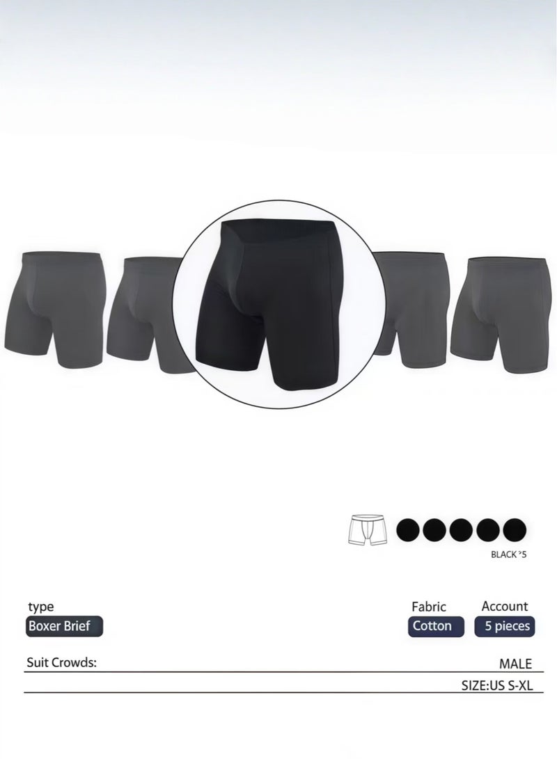 WEIJIANGJUN Men's 5-Pack Boxer Briefs - Mid-Rise, Anti-Chafing Stretch Cotton, Breathable Athletic Underwear in Pure Black - Available in L  - Image 5