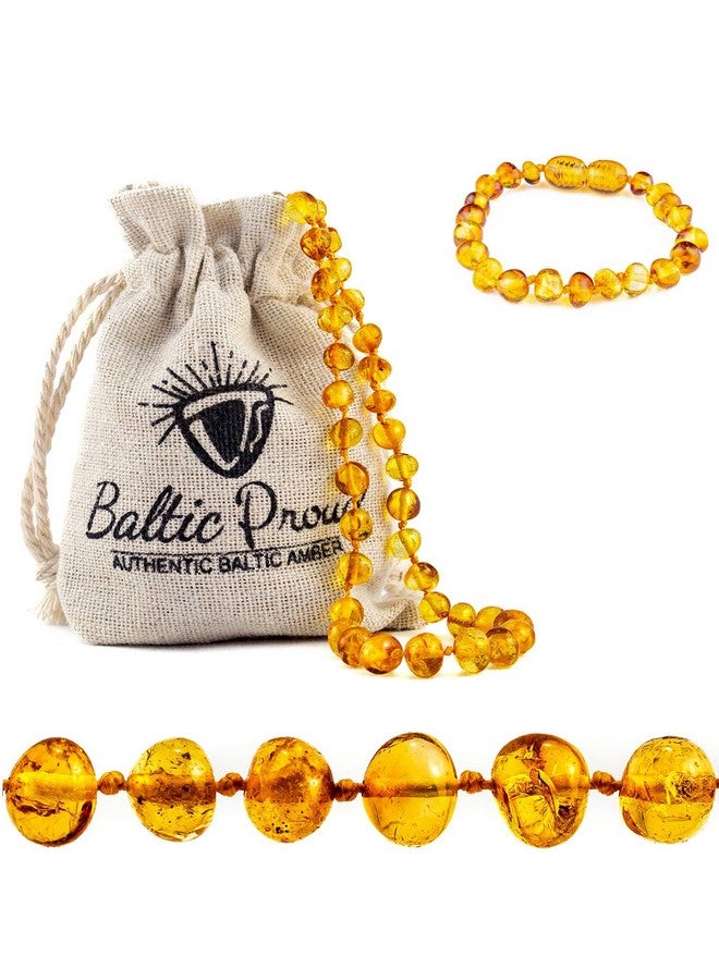 Baltic Proud Baltic Amber Necklace and Bracelet Gift Set (Unisex Honey 12.5 Inches/5.5 Inches) - Certified Premium Quality Raw Baltic Sea Amber - Image 1