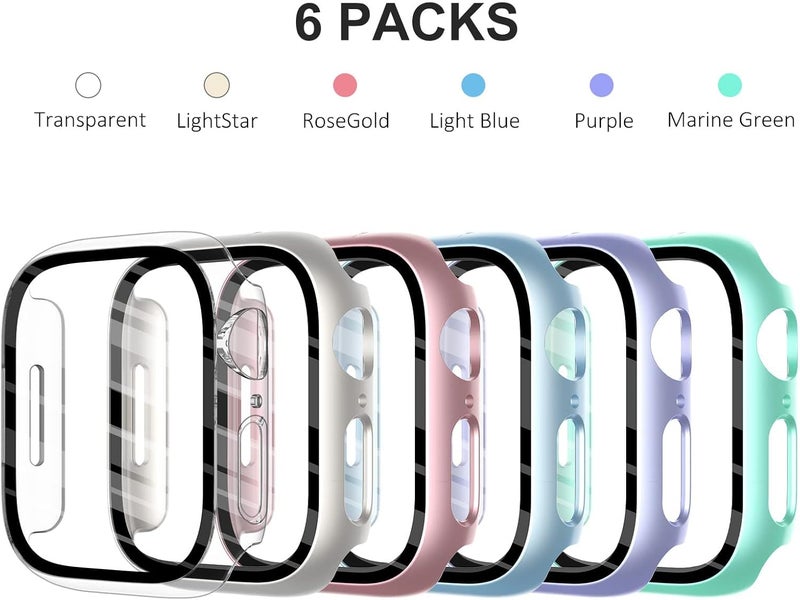 FULLIFE 6-Pack Hard PC Screen Protector Built-in Tempered Glass Case Compatible for Apple Watch 41mm Series 7,Overall Shockproof Bumper Suitable for iWatch 41mm,6 Colors - Image 3