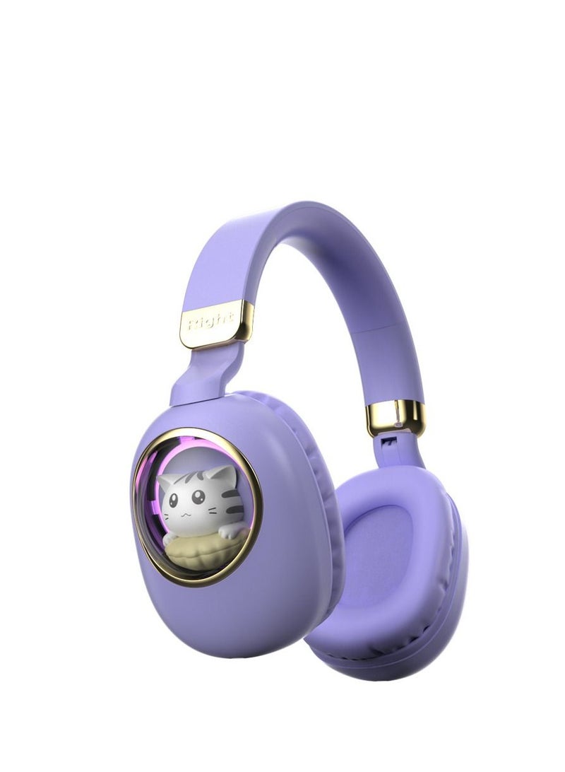 Y&D Kids Wireless Headphones Bluetooth Over Ear Headphones With Lovely Cat Colorful Led Lights Wireless&Wired Foldable Build-In Mic Bluetooth Headphones For Kids Girls Teens Adults(Purple) - Image 1