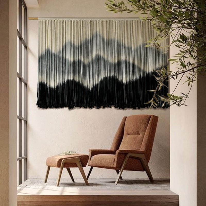 IOWER Macrame Wall Hanging Mountain Dip-Dyed Macrame Wall Decor Large Modern Fiber Art Boho Wall Decor 57" Wx35 L - Image 1
