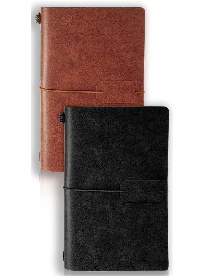 Sweet seven دفاتر سفر جلدية عتيقة - مجموعة من قطعتين | مخطط يوميات قابل لإعادة التعبئة | للرجال والنساء | دفتر يوميات مسطر | 4.72 × 7.87 بوصة - Image 1