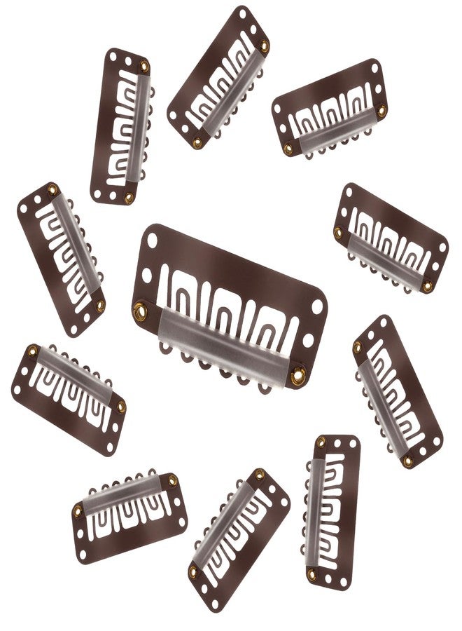 Yolev 50PCS Wigs Snap Clips Hair Extension Clips 6-Teeth U-Shape Metal Silicon Wig Hair Extension Clips for Women Hairpiece (Dark Brown) - Image 3
