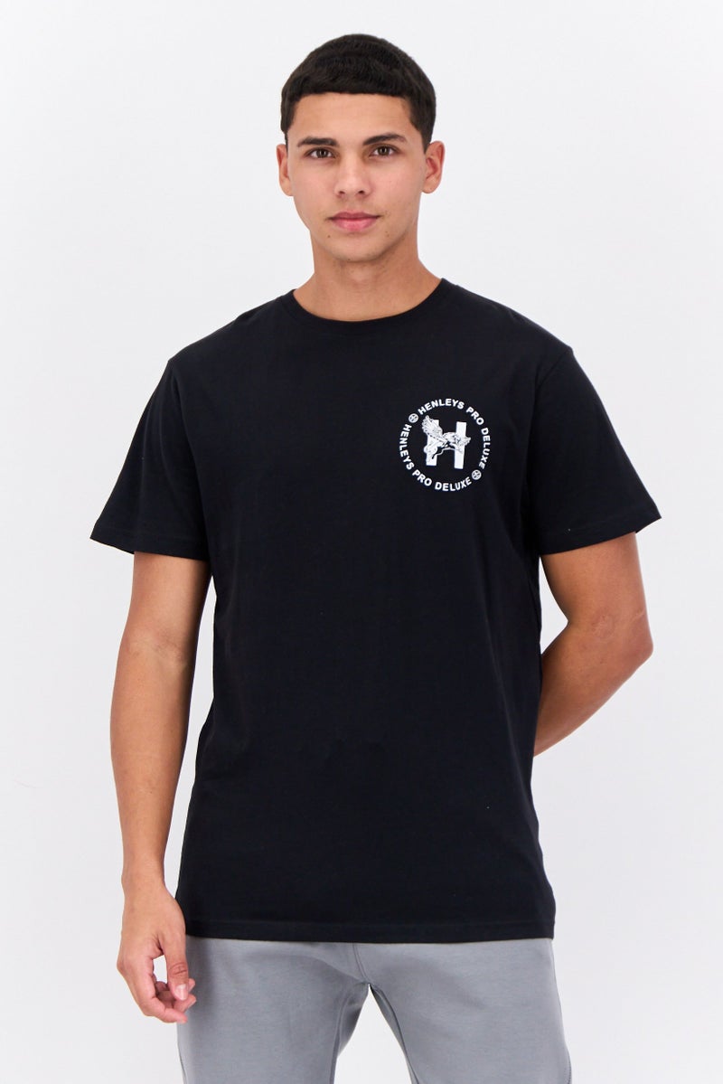 Henleys Men Crew Neck Short Sleeves Brand Logo T-Shirt, Black - Image 1