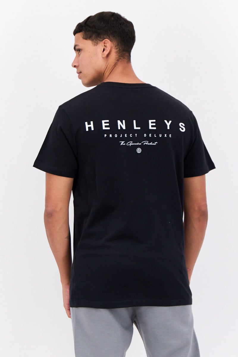 Henleys Men Crew Neck Short Sleeves Brand Logo T-Shirt, Black - Image 3