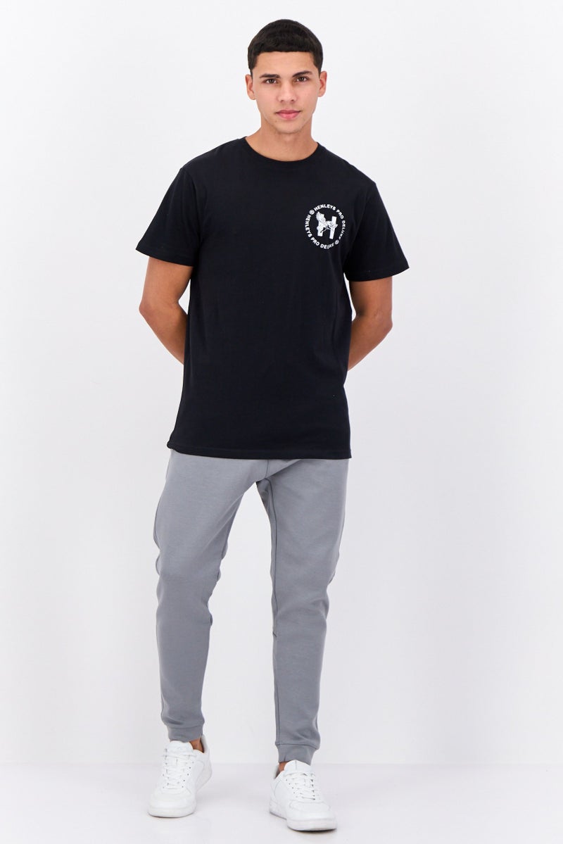 Henleys Men Crew Neck Short Sleeves Brand Logo T-Shirt, Black - Image 4