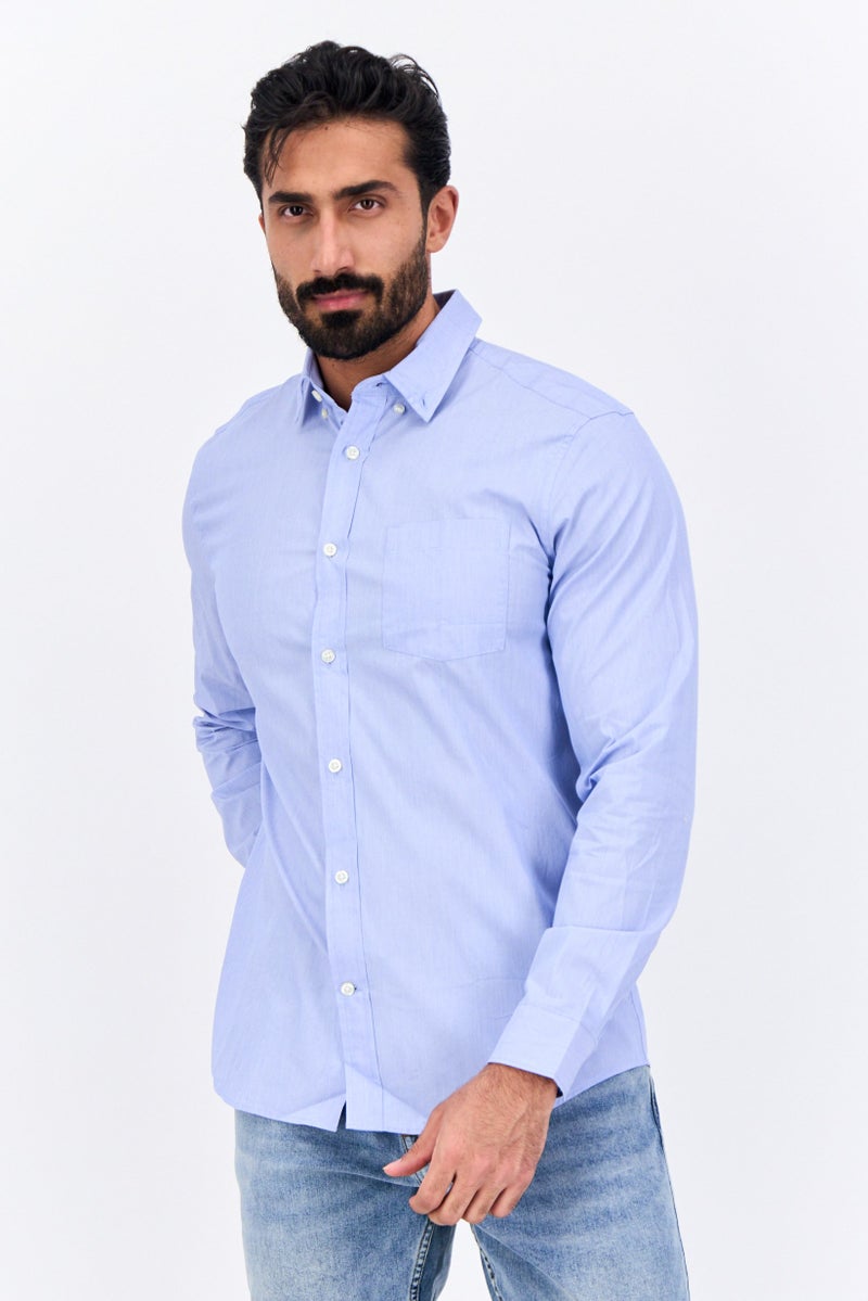 GAP Men Standard Fit Long Sleeve Chambray Casual Shirt, Light Blue - Image 1