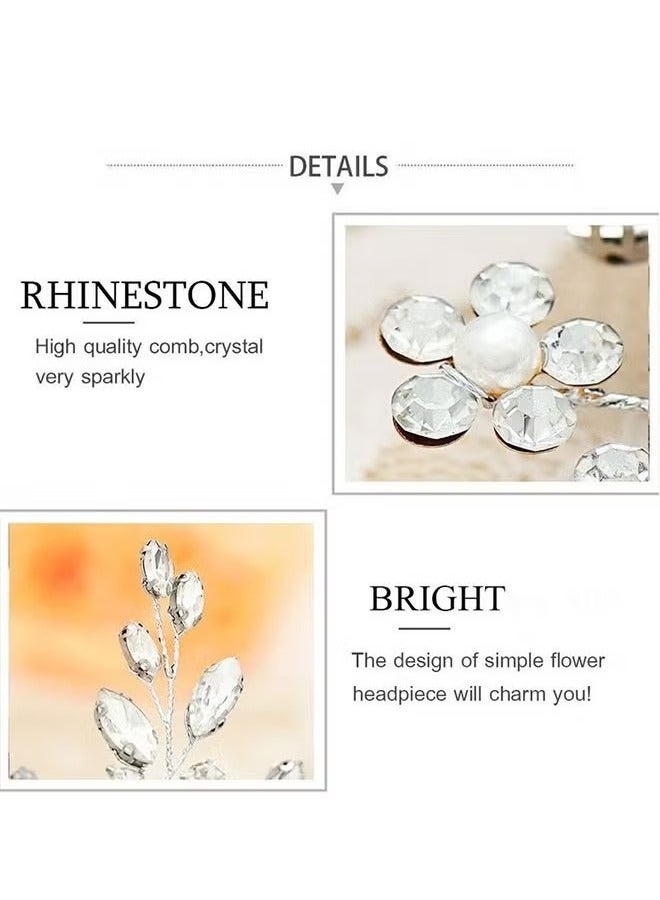 كريستال العروس الزفاف الشعر مشط الفضة حجر الراين زهرة الزفاف قطع الشعر الزفاف لؤلؤة الزفاف اكسسوارات الشعر للنساء والفتيات (فضي) - Image 4
