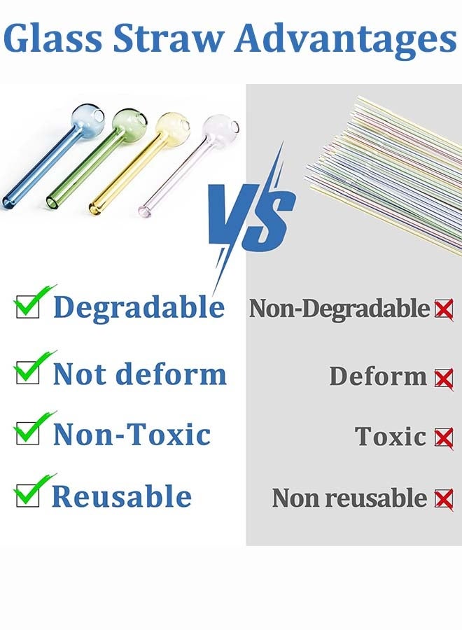 ثمانية فيبيهاوس مجموعة من 8 ماصات زجاجية، 20 سم، قابلة لإعادة الاستخدام مصاصة زجاج قابلة لإعادة الاستخدام، مصاصة زجاجية مع فرشاة تنظيف، ماصات شرب مقاومة للكسر، مثالية للمشروبات، العصائر، القهوة، العصير شفاطة زجاجية مصاصة شرب زجاجية شفاطة شرب زجاجية مصاص عصير زجاج مصاص زجاجي (ملونة) - Image 5