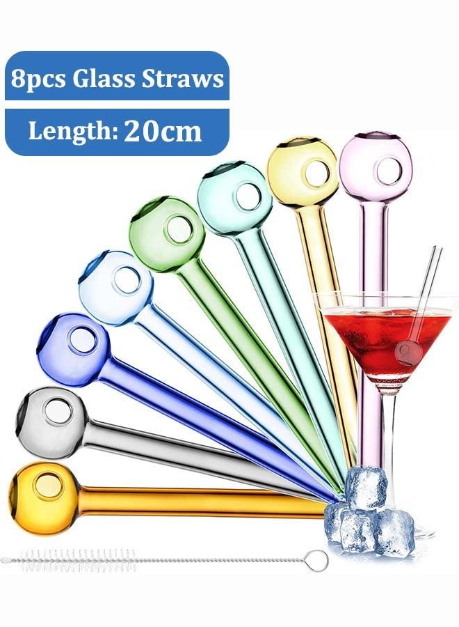 ثمانية فيبيهاوس مجموعة من 8 ماصات زجاجية، 20 سم، قابلة لإعادة الاستخدام مصاصة زجاج قابلة لإعادة الاستخدام، مصاصة زجاجية مع فرشاة تنظيف، ماصات شرب مقاومة للكسر، مثالية للمشروبات، العصائر، القهوة، العصير شفاطة زجاجية مصاصة شرب زجاجية شفاطة شرب زجاجية مصاص عصير زجاج مصاص زجاجي (ملونة) - Image 1