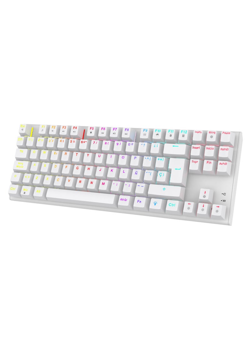 porodo Mechanical Keyboard with Suspending Keycaps and RGB Lights with 12 Lighting Modes/ English and Arabic Languages / Simultaneous Key Presses on 25 Keys / Sturdy Build / US layout - White  - Image 1
