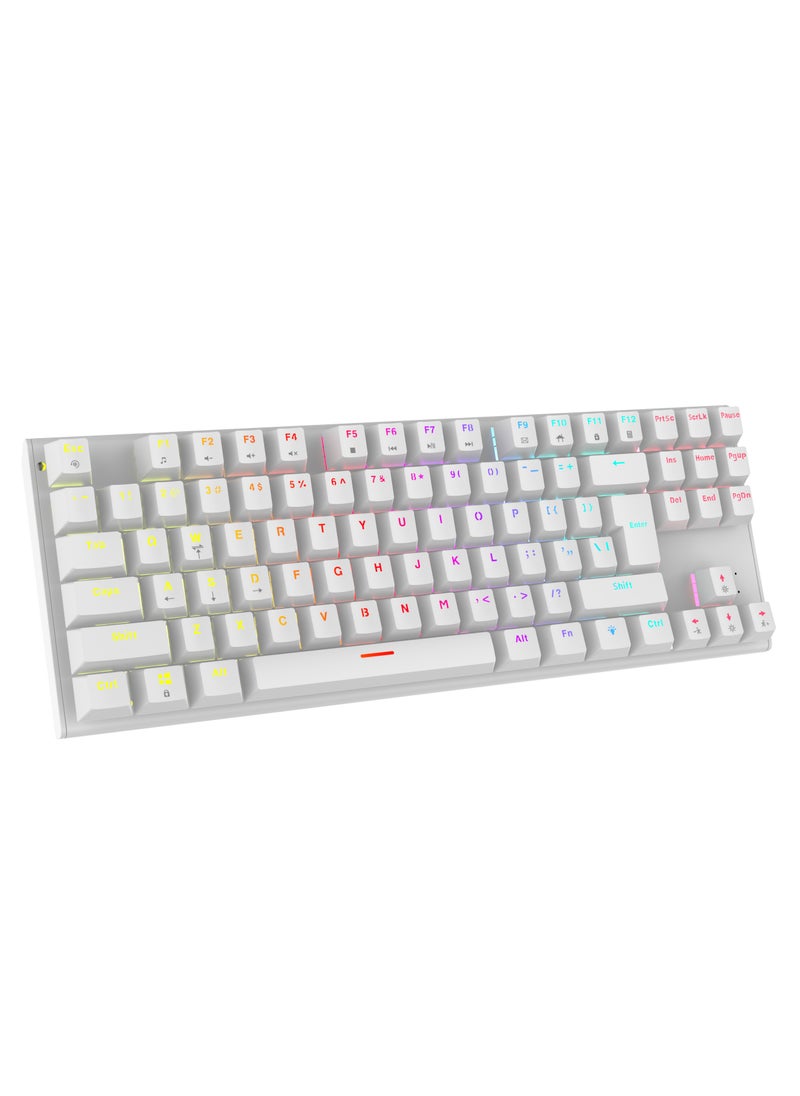 Mechanical Keyboard with Suspending Keycaps and RGB Lights with 12 Lighting Modes/ English and Arabic Languages / Simultaneous Key Presses on 25 Keys / Sturdy Build / US layout - White