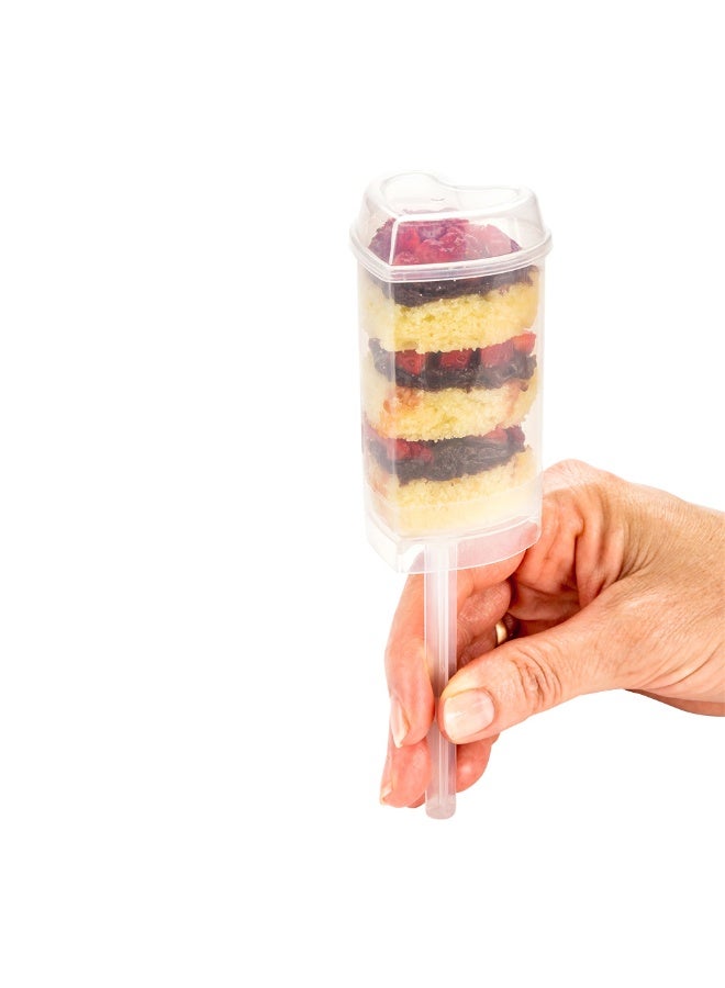Restaurantware 4.2 Ounce Push Up Pops, 100 Heart Cake Push Pop Containers - Push Up Design, With Lids And Sticks, Clear Plastic Push Up Cake Pop Containers, For Cake, Ice Cream, And Jelly,  - Image 2