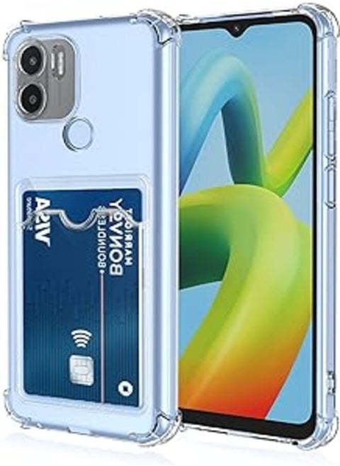Dl3 Mobilak Clear Wallet Phone Case for Xiaomi Redmi A1+ A1 Plus Upgrade Card Slot Case Slim Fit Protective Soft TPU Shockproof Cover with Cute Card Holder - Transparent