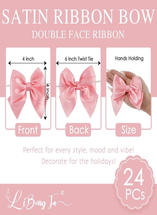 LiBongTa 4 Inch Pink Gift Bow Satin Ribbon Bows for Crafts, Pre-Tied Bows, Twist Tie Bow for Treat Bags, Premade Decorative Bow, Wrapping Bows for Presents, Wedding, Baby Shower-24 Counts - Image 2
