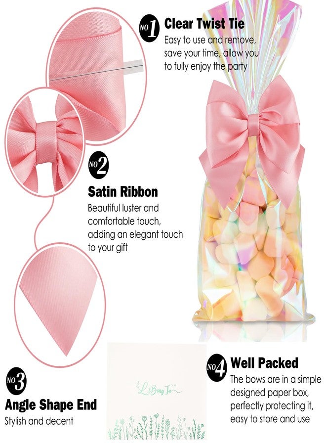 LiBongTa 4 Inch Pink Gift Bow Satin Ribbon Bows for Crafts, Pre-Tied Bows, Twist Tie Bow for Treat Bags, Premade Decorative Bow, Wrapping Bows for Presents, Wedding, Baby Shower-24 Counts - Image 3