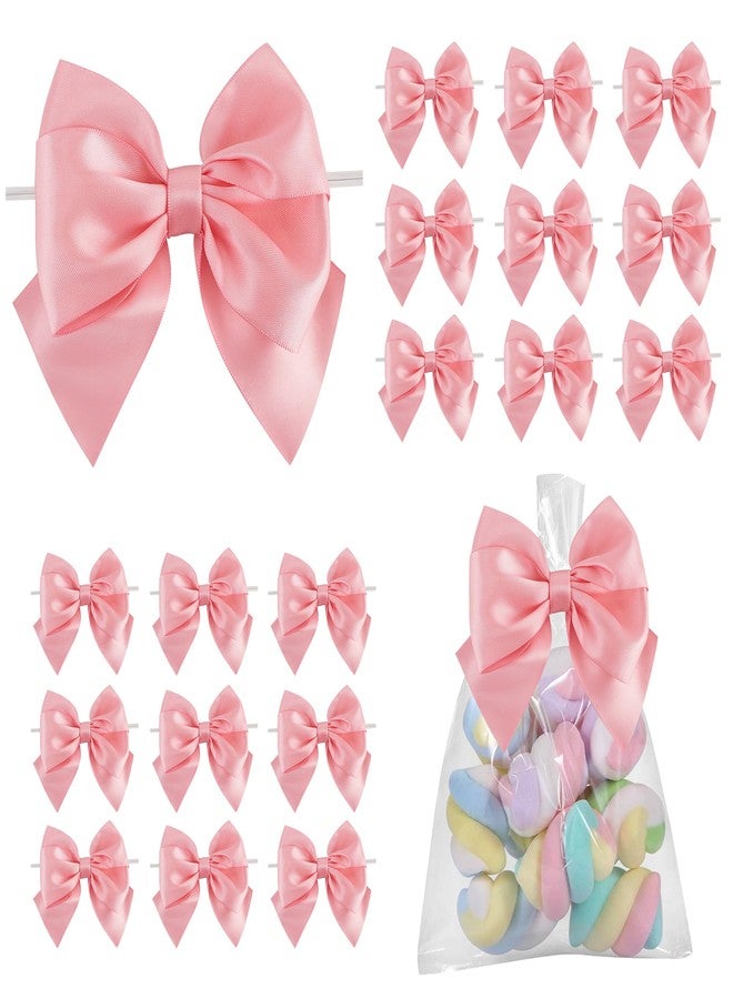 LiBongTa 4 Inch Pink Gift Bow Satin Ribbon Bows for Crafts, Pre-Tied Bows, Twist Tie Bow for Treat Bags, Premade Decorative Bow, Wrapping Bows for Presents, Wedding, Baby Shower-24 Counts - Image 1