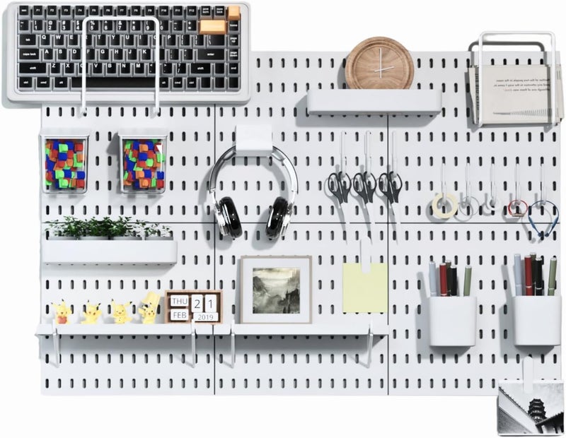 KEEPO Pegboard Combination Kit, Pegboards and Accessories Modular Hanging for Wall Organizer, Crafts Organization, Ornaments Display, Nursery Storage, Peg Board (White, 33″×22″) - Image 1
