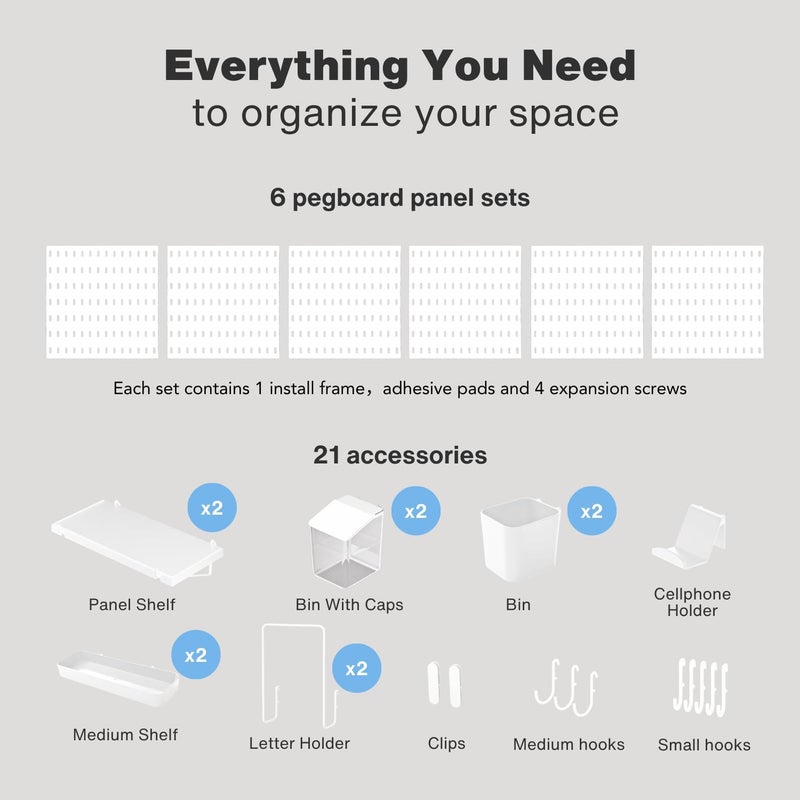 KEEPO Pegboard Combination Kit, Pegboards and Accessories Modular Hanging for Wall Organizer, Crafts Organization, Ornaments Display, Nursery Storage, Peg Board (White, 33″×22″) - Image 3