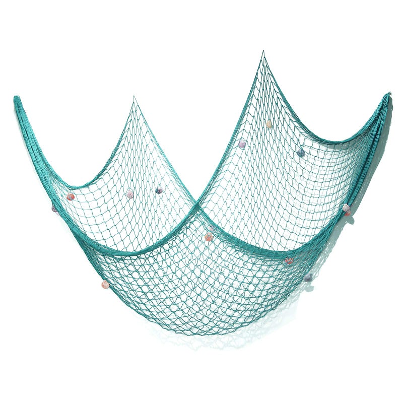 eZAKKA Decorative Fish Net 79 x 59inch Mediterranean Style Nautical Decorative Fishing Net Wall Hangings Decoration with Sea Shells Turquoise