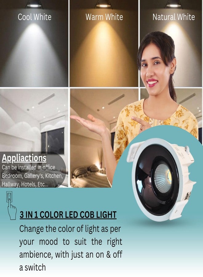 D'Mak 7W LED COB Spot Light White Body Shining Black Reflector (3in1, Pack of 2) - Image 4