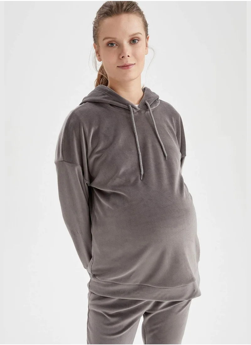 DeFacto Long Sleeve Velvet Maternity Hoodie