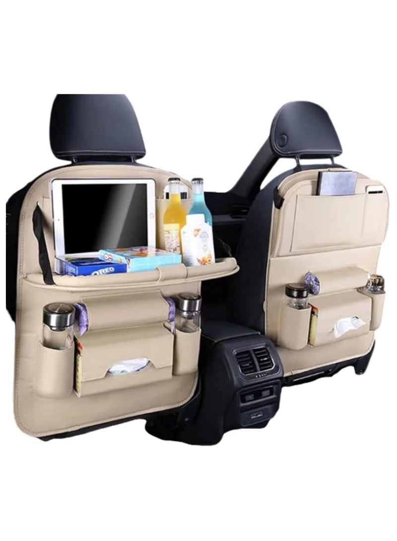Generic Car Backseat Organizer with Tablet Holder, Touch Screen Tablet Hanger Stand for Kids Toddlers and Storage, Cup Umbrella Tissue Holder, Kick Mats Protector Car Accessories Pack of 1 (Beige)  - Image 4