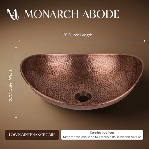 Monarch Abode 19-Inch Hand Hammered Pure Copper Harbor Vessel Bathroom Sink, Bathroom Vessel Sink, Above Counter Bathroom Sink Bowl for Vanity or Powder Room - Image 2