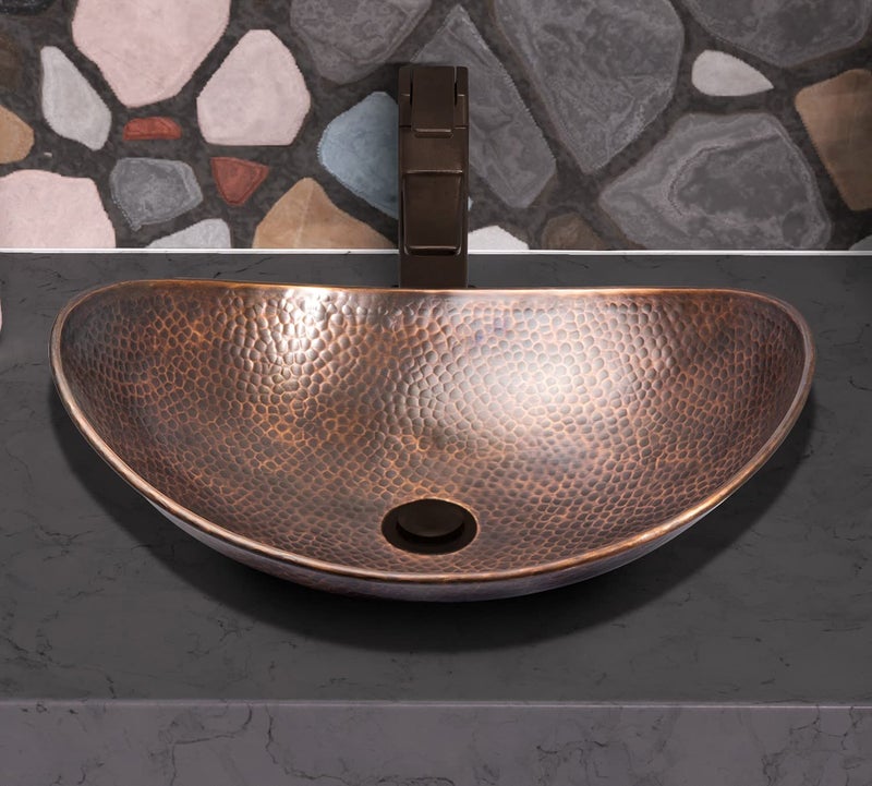 Monarch Abode 19-Inch Hand Hammered Pure Copper Harbor Vessel Bathroom Sink, Bathroom Vessel Sink, Above Counter Bathroom Sink Bowl for Vanity or Powder Room - Image 5