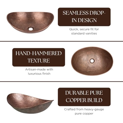 Monarch Abode 19-Inch Hand Hammered Pure Copper Harbor Vessel Bathroom Sink, Bathroom Vessel Sink, Above Counter Bathroom Sink Bowl for Vanity or Powder Room - Image 4