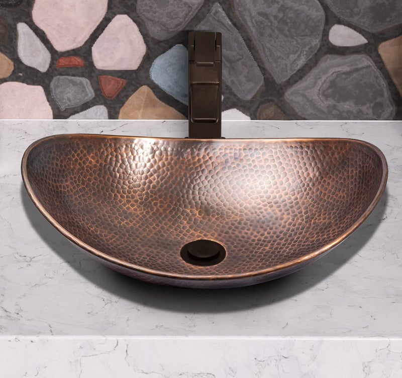 Monarch Abode 19-Inch Hand Hammered Pure Copper Harbor Vessel Bathroom Sink, Bathroom Vessel Sink, Above Counter Bathroom Sink Bowl for Vanity or Powder Room - Image 3