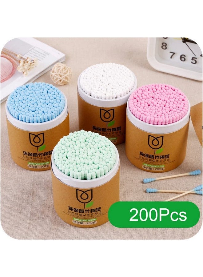 TWOK TWOK Bamboo Cotton Swabs 200 Count | Cotton Swab Pointed/Round Q Tips Organic Cotton Buds for Ears Makeup Cleaning Kid Baby,multi color - Image 2