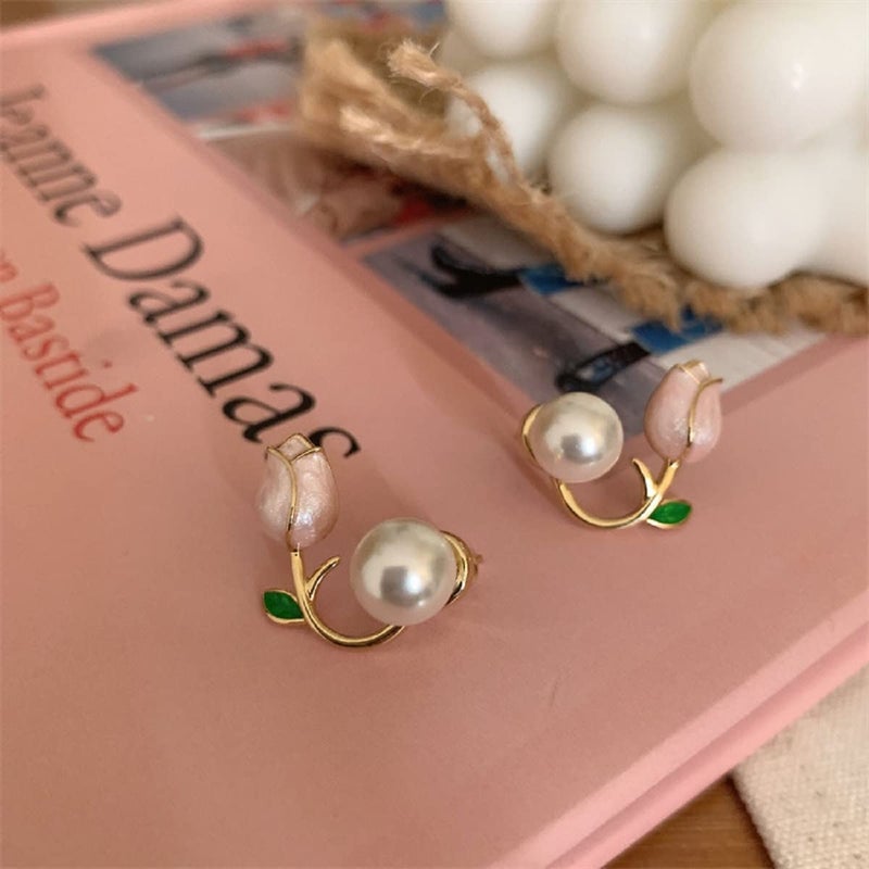 Lam Sence Sterling Silver Freshwater Pearl Pink Tulip Flower Earrings Fairy Floral Jewelry for Women - Image 4