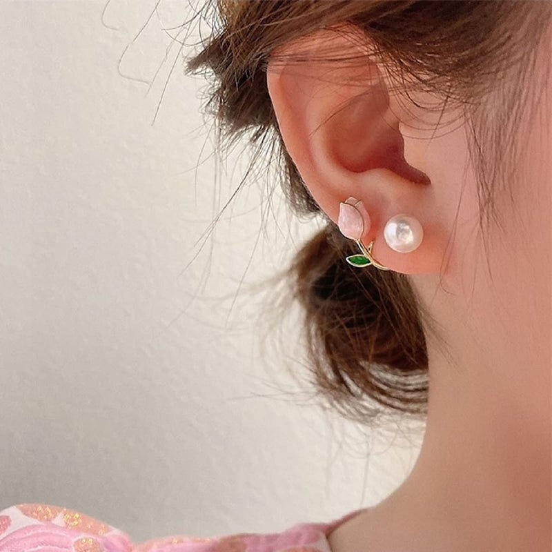 Lam Sence Sterling Silver Freshwater Pearl Pink Tulip Flower Earrings Fairy Floral Jewelry for Women - Image 2
