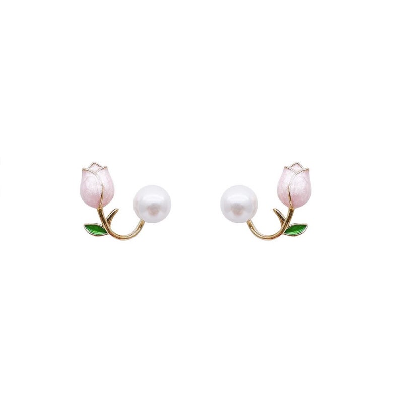 Lam Sence Sterling Silver Freshwater Pearl Pink Tulip Flower Earrings Fairy Floral Jewelry for Women - Image 1
