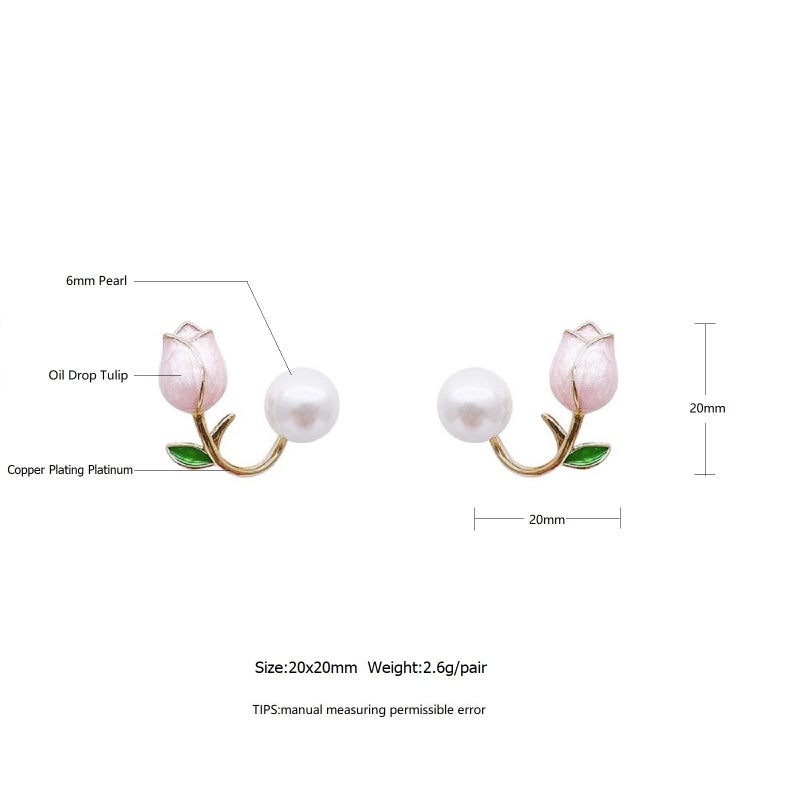 Lam Sence Sterling Silver Freshwater Pearl Pink Tulip Flower Earrings Fairy Floral Jewelry for Women - Image 3