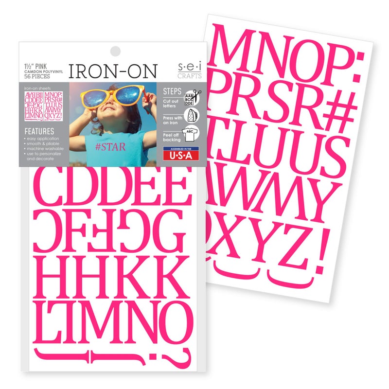 SEI 1 12Inch Ironon TShirt Letters Camdon Letter Polyvinyl Heat Transfers Pink