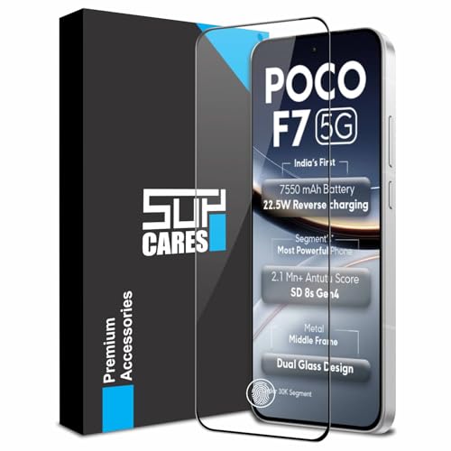 SupCares Tempered Glass for Poco F7 and Poco X8 Pro Max (6.83 Inch) With Installation Kit | Military-Grade Gorilla Screen Protector | Edge to Edge Coverage | Black - Image 1